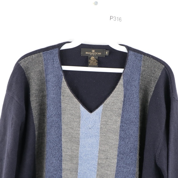 Bugatchi Uomo V Neck Striped Sweater Blue - Picture 2 of 9